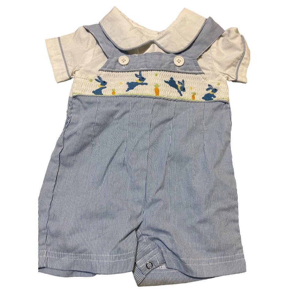 Baby Romper 6M Toffee Apple Blue/White Striped Outfit‎ With Bunny/Carrot vintage